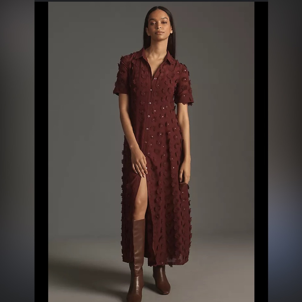 Burgundy Button-Up Dress